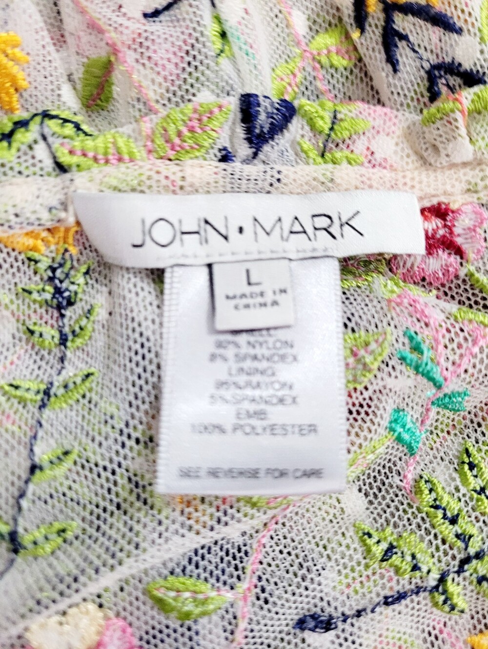 John Mark Size Large Embroidered Floral Sheer Tunic Boho Tassel Tie Bell Sleeve - Picture 7 of 12